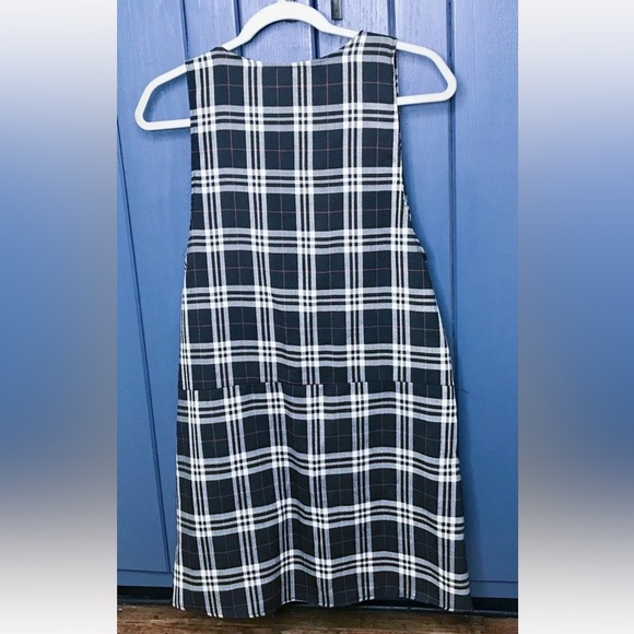 Vintage Black White Red Plaid Jumper Dress Medium Drop Waist School Girl Emo - Picture 5 of 5